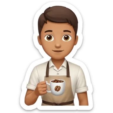 barista boy with apron and coffee beans sticker