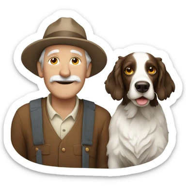Old farmer man with springer spaniel no hat sticker