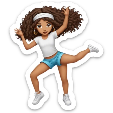 Dancing brown girl with long darn brown curly hair with headband hip hop sticker
