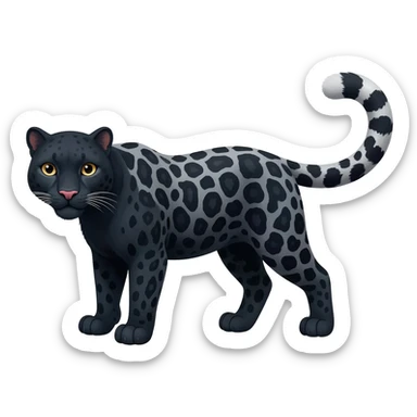 Black Snow Leopard-Panther-hybrid-animal-creature with white stripes and spots and splotch markings sticker