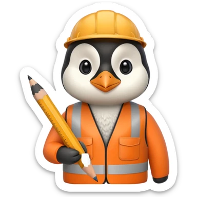 worker penguin wearing orange west holding a pencil sticker