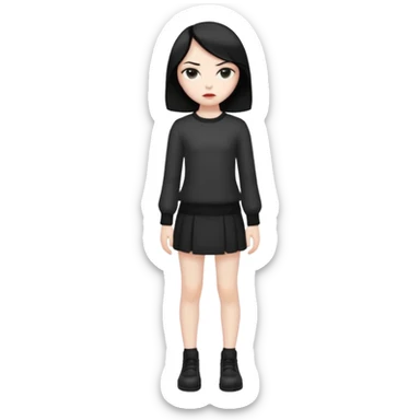 fille  en entier cheveux mi long noir et lisse super mechant sticker