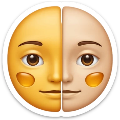 Minimal emoji of a face split into two halves, one side puffy and shiny, the other side slim and matte, clear before-and-after effect, simple wellness icon style, no beauty or medical elements
 sticker