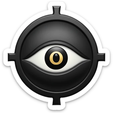 Minimal emoji, gothic religious relic made of matte black metal, engraved eye symbol above a number 8, ancient sacred fashion artifact aesthetic, sculptural form, no glow, no neon, flat emoji style, centered, transparent background sticker