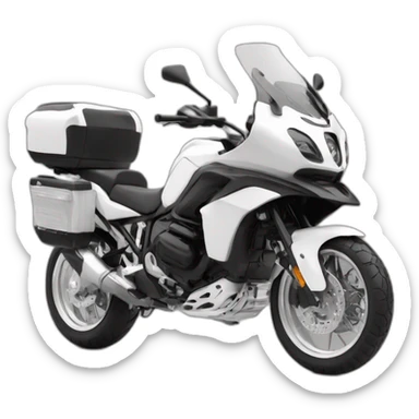 Moto tipo rally viajera sin alforjas y con maletero blanco y negro sticker
