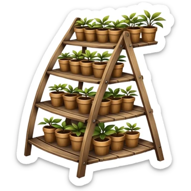Large slanted curved multi-tier Old plant rack  sticker