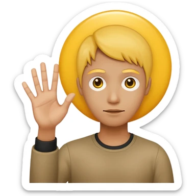 A yellow circle face person with neutral face with his hand in front of him at 120 degree angle sticker