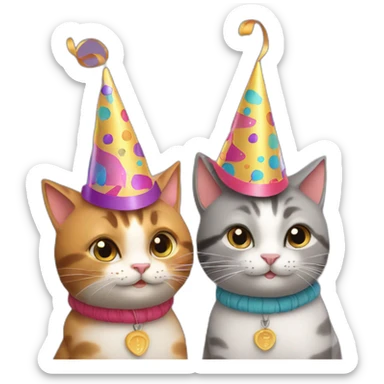 two cats celebrating their 9 year anniversary with party hats on sticker