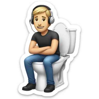 Man sitting on toilet wearing headset sticker