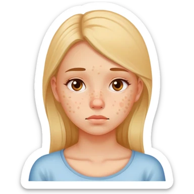 chica con acné en el rostro, expresión pensativa, fondo simple sticker