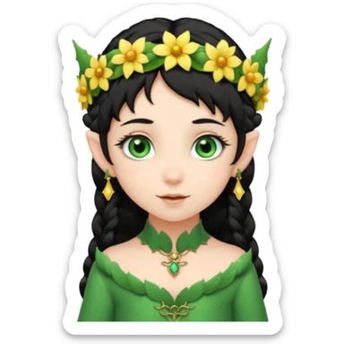 tiny Elf with Flower Crown, curley hair black sticker