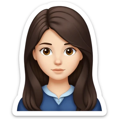Caucasian girl with long voluminous dark brown hair with middle part, no bangs sticker