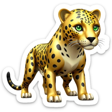 cinematic-jaguar-realistic-full-body-on all fours-emoji,-sleek-powerful-frame-poised-for-action,-golden-fur-adorned-with-bold-black-rosettes,-head-tilted-dramatically,-piercing-green-eyes-locked-onto-its-prey,-simplified-yet-realistic-focused-features,-highly-detailed,-glowing-with-an-almost-sarcastic-glow sticker