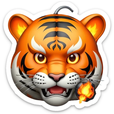 tiger face with bomb with burning fuse for Twitch emote sticker