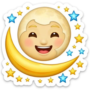 laughing moon spilling stardust sticker
