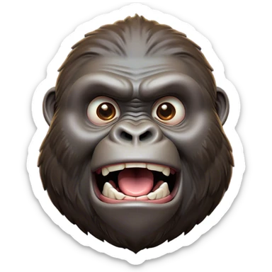 Cinematic Comical Gorilla Portrait Emoji, Head tilted dramatically with an exaggeratedly shocked expression, featuring a robust build with wide, comically expressive eyes full of humorous disbelief, Simplified yet hilariously expressive features, highly detailed, glowing with a slightly sassy jungle glow, high shine, dramatic yet playful, stylized with an air of quirky primate attitude, soft glowing outline, capturing the essence of a meme-worthy gorilla that appears ready to side-eye its way into viral fame! sticker