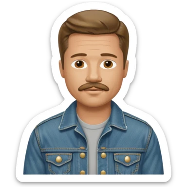 brad pitt with stache, wear jean jacket sticker