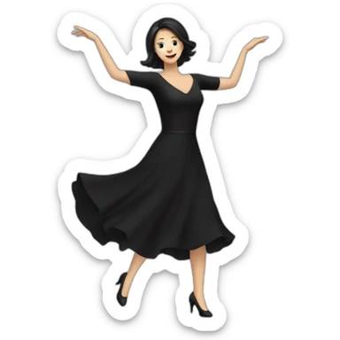 White Woman with dark hair in black dress dancing  sticker