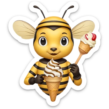 honeybee with ice cream in hand sticker