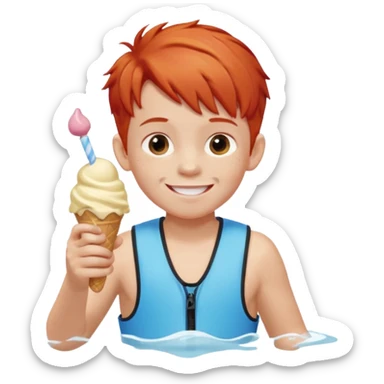 boy kid red haired wearing arm floaties, eating ice cream sticker