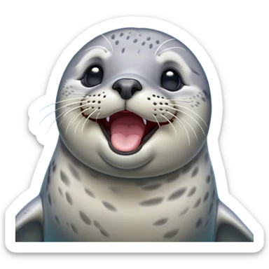 Cinematic Cute Yawning harbour seal Portrait Emoji, Head tilted slightly with a dramatic, wide-open yawn, showcasing a smooth, rounded body with gently drooping features and sleepy, half-closed eyes, Simplified yet irresistibly adorable features, highly detailed, glowing with a soft, cozy maritime glow, high shine, relaxed yet expressive, stylized with a dash of whimsical ocean charm, soft glowing outline, capturing the essence of a drowsy yet affectionate harbour seal that appears ready to stretch out for a nap! sticker