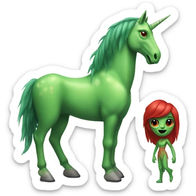 four-legged green unicorn white. a red amazon alien woman sticker