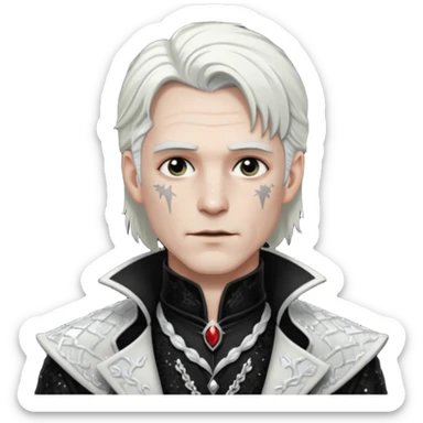 Van Helsing (Male) from Dracula with white hair, black sequin outfit sticker