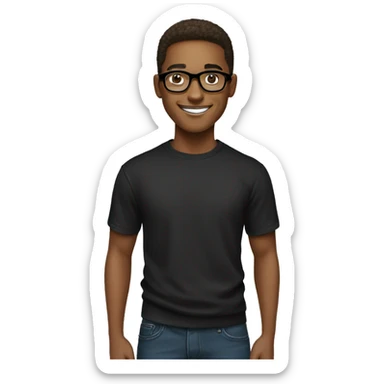 Entrepreneurial 20-year-old boy with black sweatshirt, circular glasses, smiling and straight hair sticker