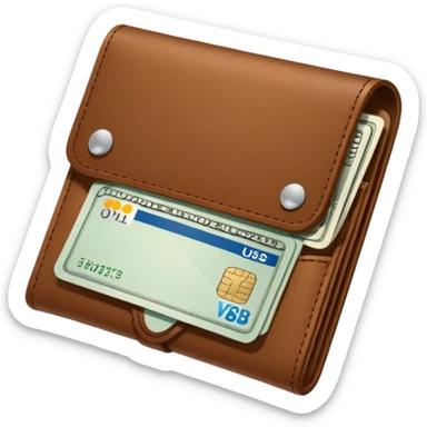 portefeuille marron avec quelques billets et carte bancaire sticker