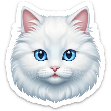 Fluffy white cat blue eyes no teeth sticker