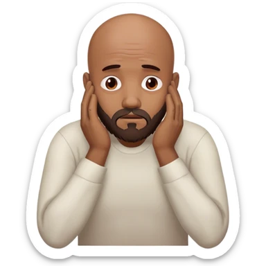 A bald beard man with his head in his hands looking depressed sticker