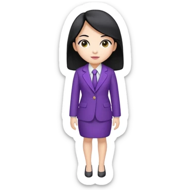 a full body mascot emoji of an Asian female with white skin, big eyes, middle-length black hair which is right at the shoulder, wearing purple business coat and formal suit. Cartoon style. Based on https://attic.sh/fo2aiwi8rc6a78g57vqif7y6z117 sticker