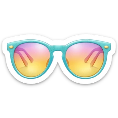 A colorful pair of shiny glossy smooth soft sparkly glittery sunny Pastel sunglasses (aesthetic, loose object, apparel), seen from the side, 3/4 angle sticker