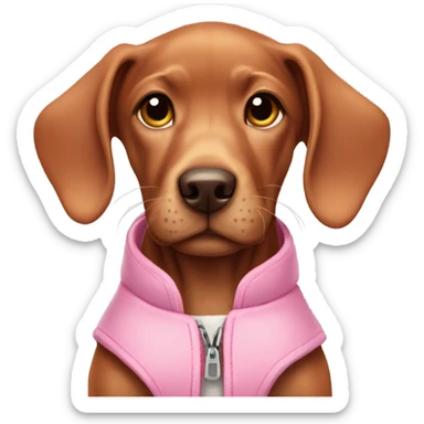Viszla puppy wearing a pink vest sticker