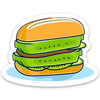 Kiwi sandwich with sliced kiwi fruit between bread slices sticker