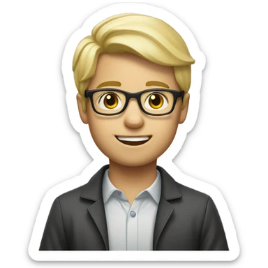 Smart looking blonde haired boy wearing glasses studying  sticker