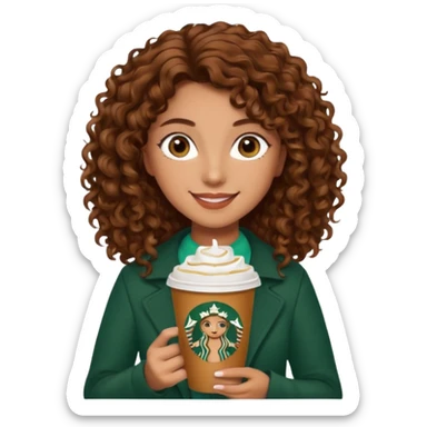 Girl, brown curly hair and brown eyes, Starbucks sticker