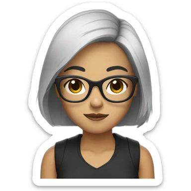 A girl with black hair and black glasses. sticker