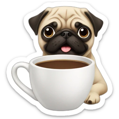 pug drinking coffee from a mug sticker