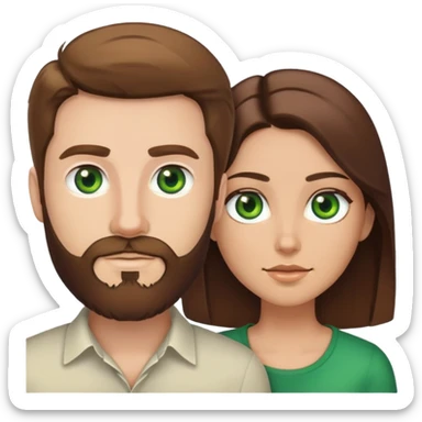White male with green eyes beard and brown hair and a tan female with brunette hair  sticker