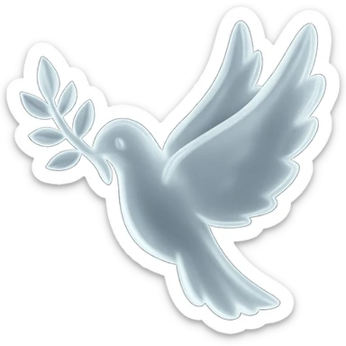 Transform the pigeon with a twig icon into a matte glass style. Make the bird and twig appear translucent and frosted, with soft highlights and a subtle glassy effect, while keeping the overall shape and pose clear. sticker