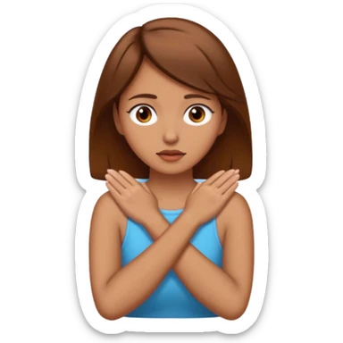 Woman with hands crossed over her neck with one eye twitching  sticker