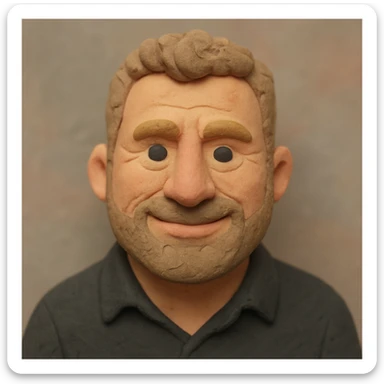 Create a claymation-style portrait emoji of the person in the reference image, with a friendly expression, pastel colors, and visible clay texture, showing head and shoulders only. sticker
