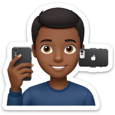 generate a pretty bratz dark skinned boy with short black hair taking a selfie sticker