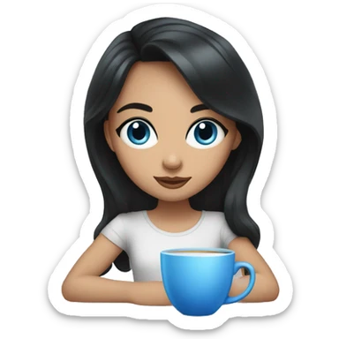 Girl with dark hair and blue eyes sipping tea sticker