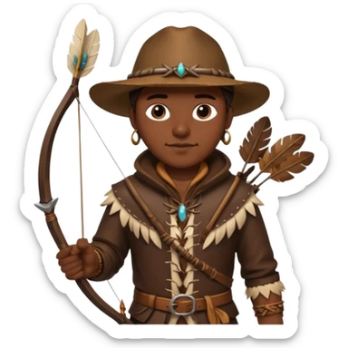 The classic hunter figure carrying a bow and arrow, dressed in brown with decorations made of feathers or bone teeth sticker