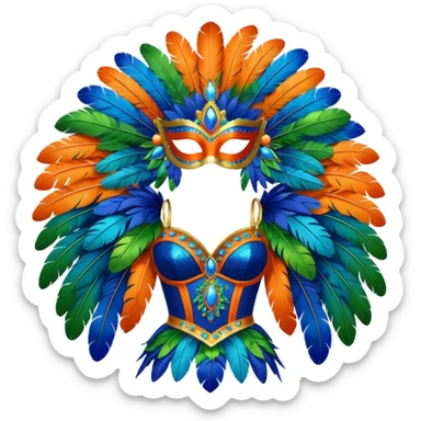 carnival mas costume, blue, green and orange preferably, full costume feathers at the back  sticker