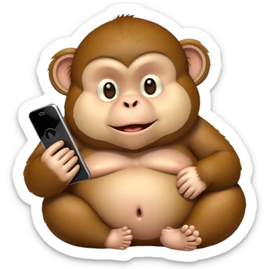 Fat monkey being lazy with phone  sticker