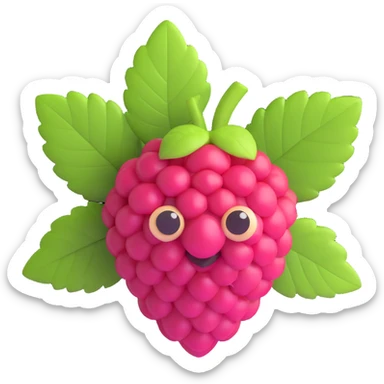 3D iOS style raspberry with green leaves, cute and playful design sticker