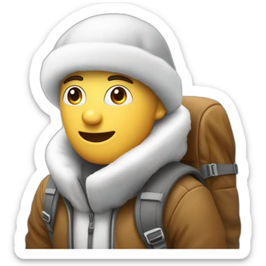 Un homme avec un haut blanc un sac a dos une pelle a neige dans les mains sticker